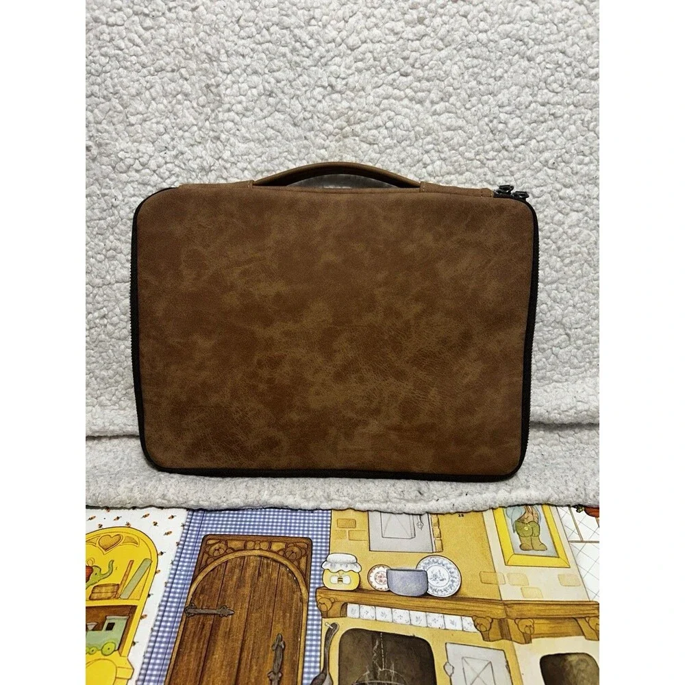 CAISON Brown Faux Leather Laptop Sleeve Case Briefcase Handle Pouch